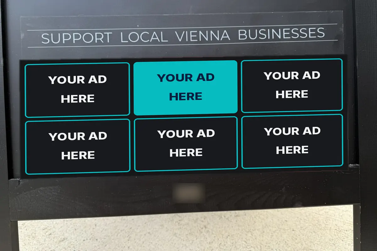 Close-up of a Support Local Businesses strip, with six slots each reading Your ad here.
